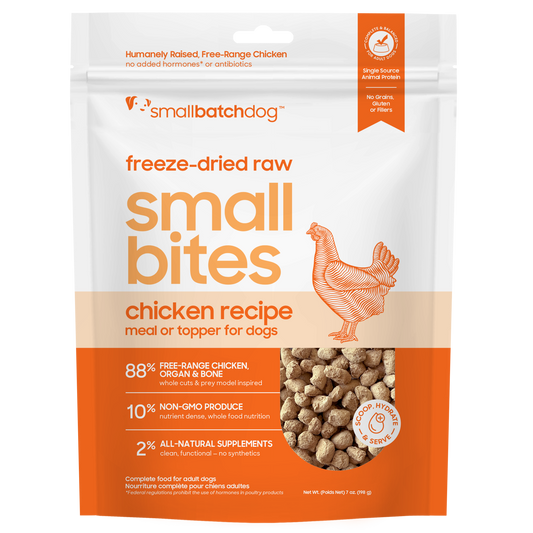 Smallbatch Dog freeze-dried raw Small Bites, chicken recipe meal or topper for dogs, 7 oz bag