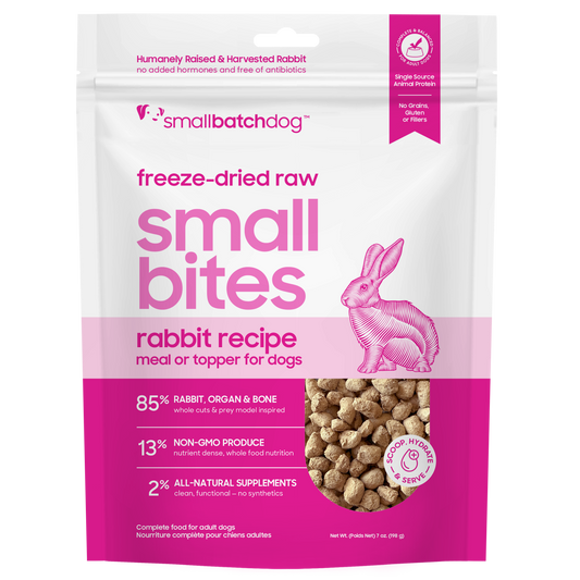 Freeze-Dred Raw Small Bites Rabbit Recipe Pink Bag 7oz