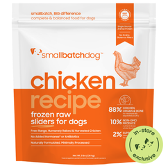 Chicken recipe frozen raw sliders for dogs. Orange 3lb bag. In-store exclusive.
