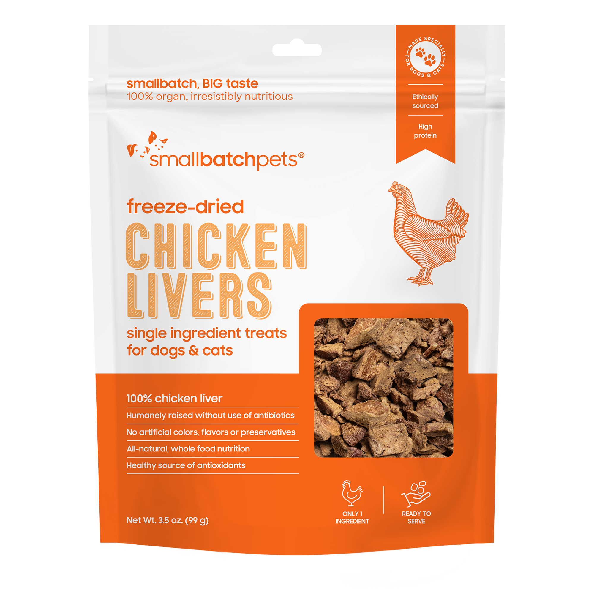 Small Batch Freeze-Dried Chicken Liver Treat 3.5oz for Dogs & Cats