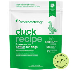 Frozen Raw Duck Patties for Dogs - 6 lb patties - Dog Food