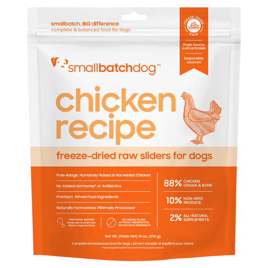 Smallbatch Dog freeze-dried raw chicken recipe sliders for dogs, 14 oz bag
