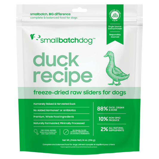 Smallbatch Dog freeze-dried raw duck recipe sliders for dogs, 14 oz bag
