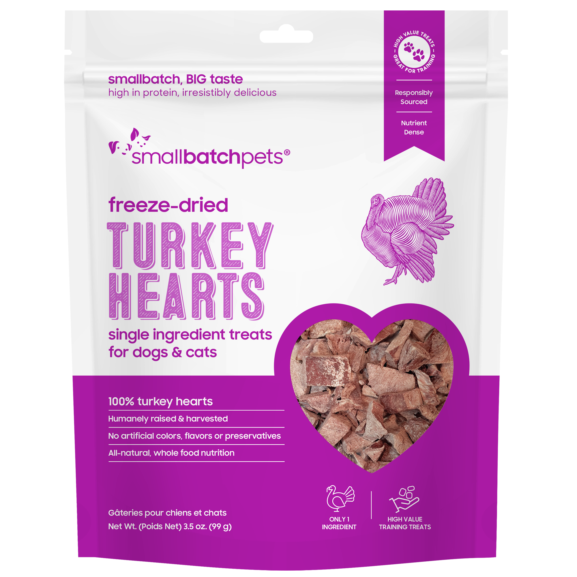 Smallbatch Pets Freeze-Dried Turkey Heart Treats 3.5oz for Dogs & Cats