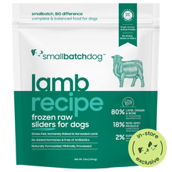 Lightly Cooked Lamb Recipe Sliders for Dogs Teal 3lb Bag. In-Store Exclusive.
