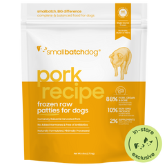 Frozen Raw Pork Patties for Dogs - 6 lb patties - Dog Food
