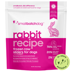 Rabbit Recipe Frozen Raw Sliders for Dogs Pink 3lb Bag. In-Store Exclusive.