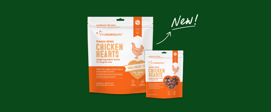 bulk hearts packaging next to original size chicken hearts bag