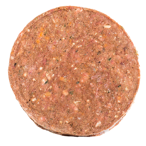 Smallbatch dog food patty on a transparent background.
