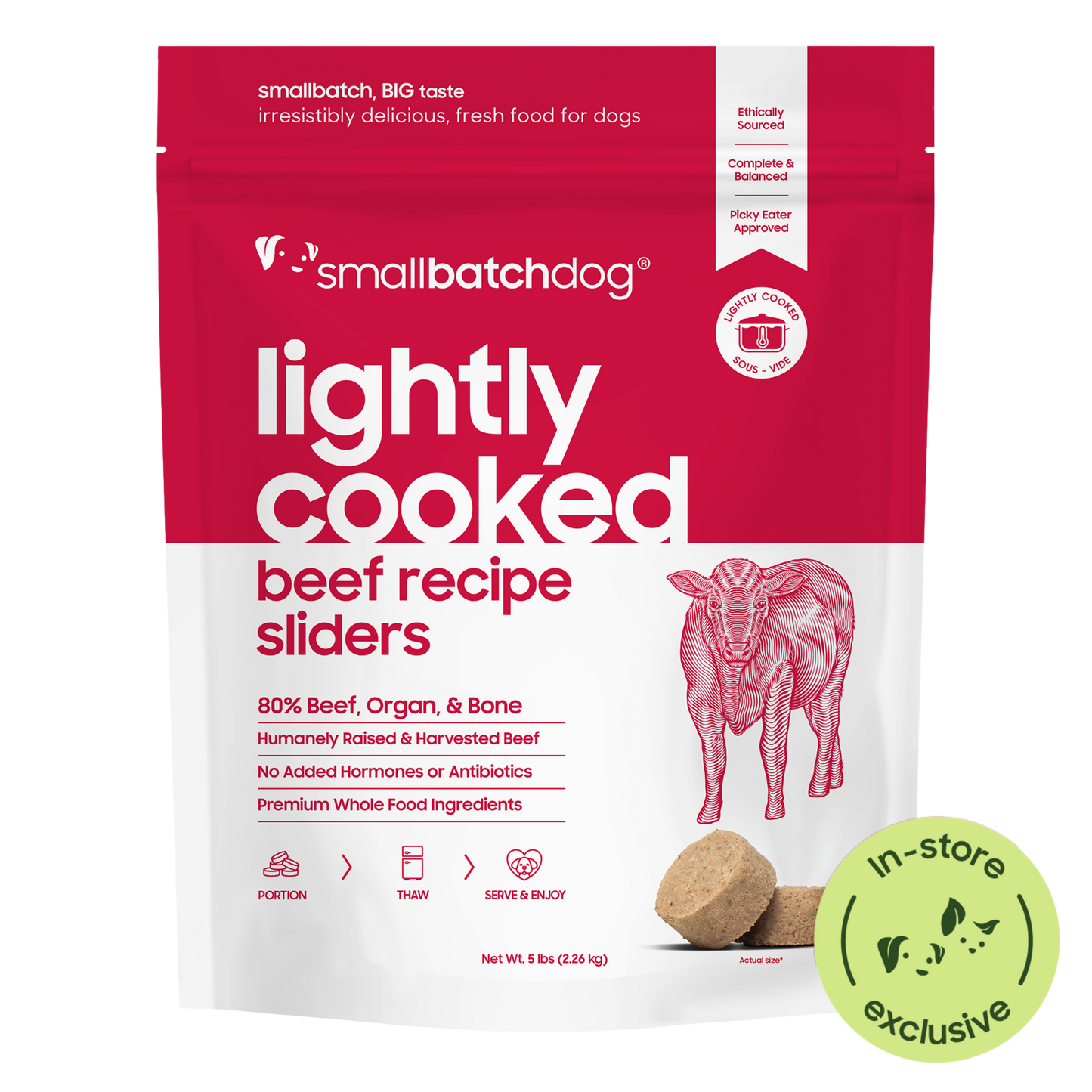 Lightly Cooked Beef Sliders for Dogs - 2 lb - Dog Food
