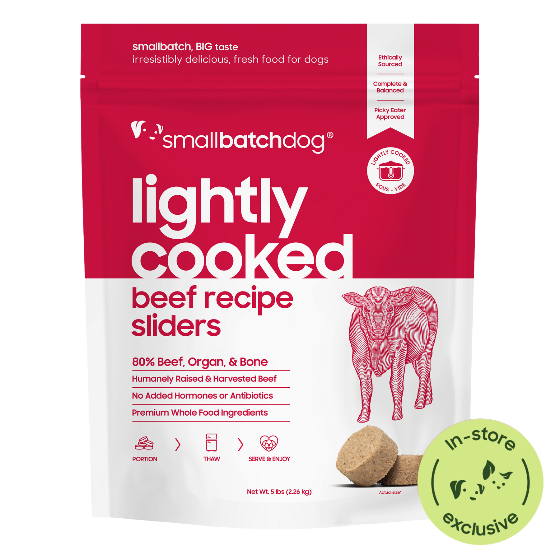Lightly Cooked Beef Sliders for Dogs - 2 lb - Dog Food