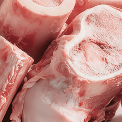 Close up view of sliced raw beef bones.