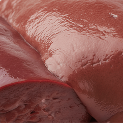 Close up view of raw beef kidney and liver.