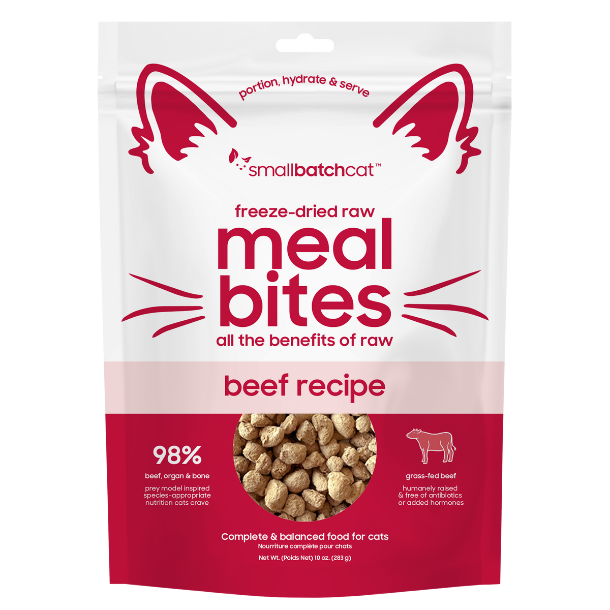 Smallbatch Cat freeze-dried raw Meal Bites, beef recipe, 10 oz bag