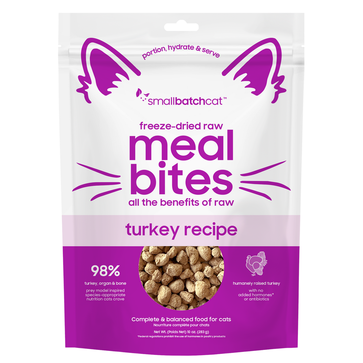 Smallbatch Cat freeze-dried raw Meal Bites, turkey recipe, 10 oz bag