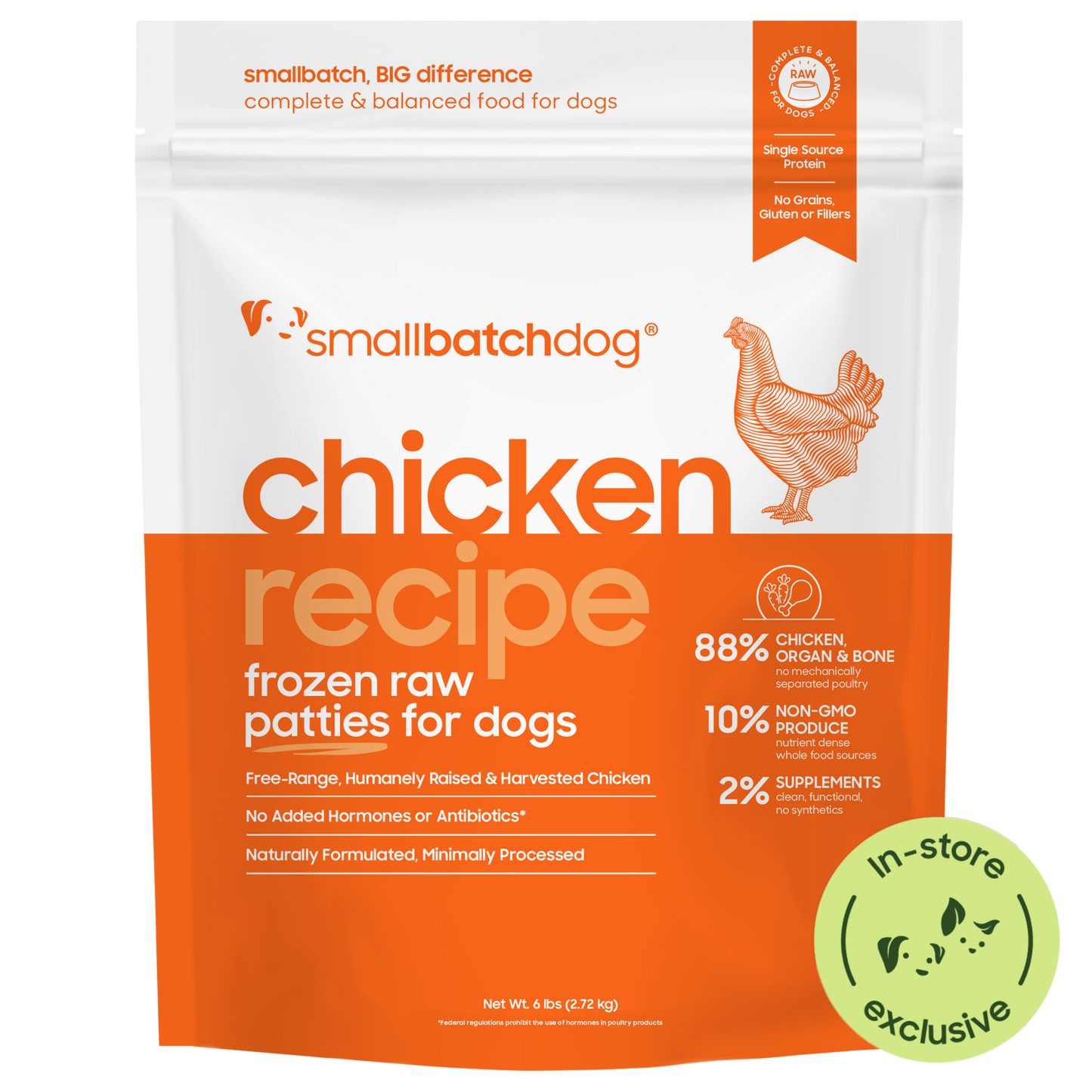 Frozen Raw Chicken Patties for Dogs - 6 lb patties - Dog Food