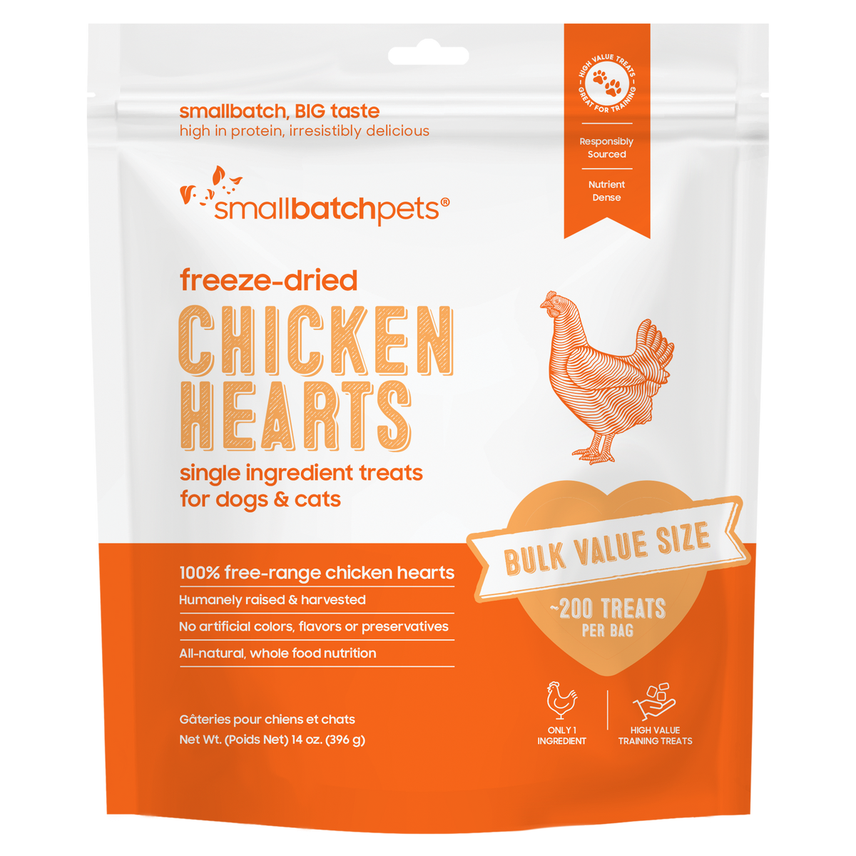 Bulk Chicken Heart 14 oz package with a transparent background.