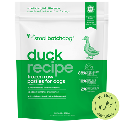 Frozen Raw Duck Patties for Dogs - 6 lb patties - Dog Food