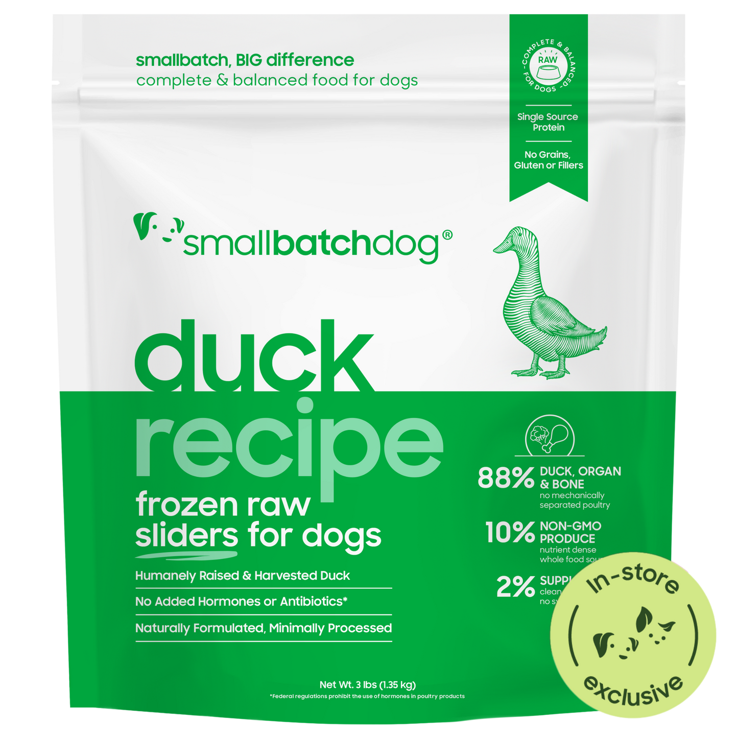 Frozen Raw Duck Sliders for Dogs - 3lb sliders - Dog Food