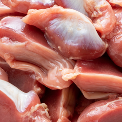 Close up view of raw duck gizzards.