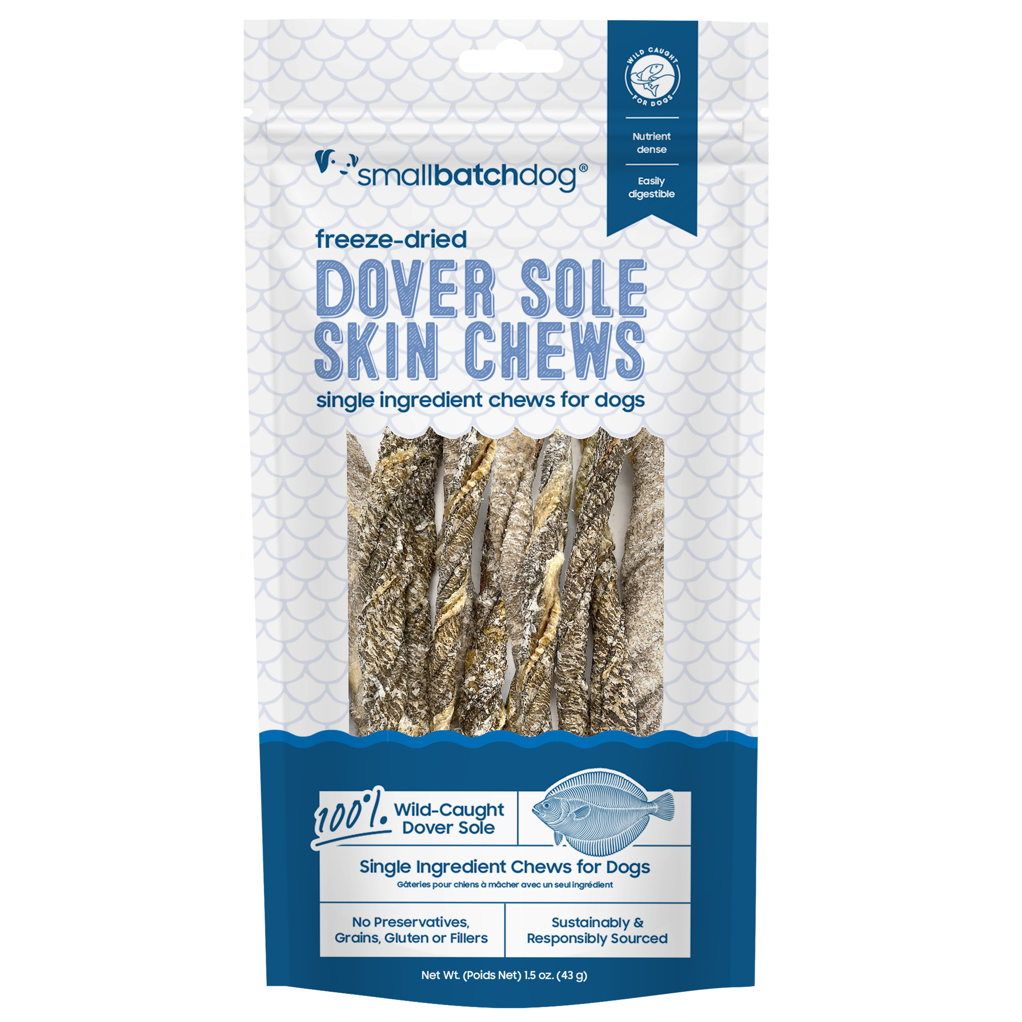 Freeze-Dried Dover Sole Fish Skin Chews 2.5oz for Dogs – Smallbatch ...