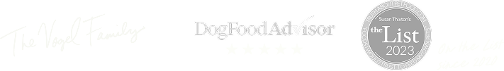 A light gray banner featuring the text 'The Vessel Family', 'DogFoodAdvisor', and a circular badge reading 'theList 2023'.