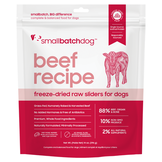 Smallbatch Dog freeze-dried raw beef recipe sliders for dogs, 14 oz bag