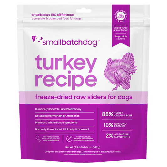 Smallbatch Dog freeze-dried raw turkey recipe sliders for dogs, 14 oz bag