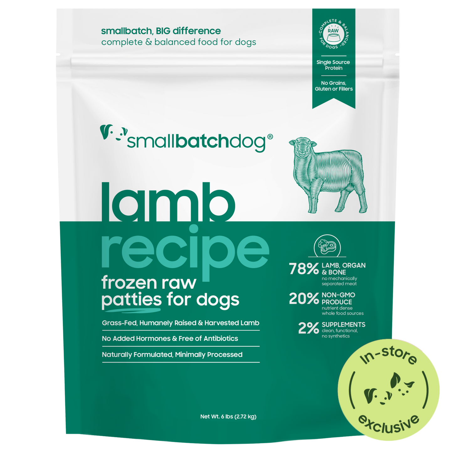 Frozen Raw Lamb Patties for Dogs - 6 lb patties - Dog Food