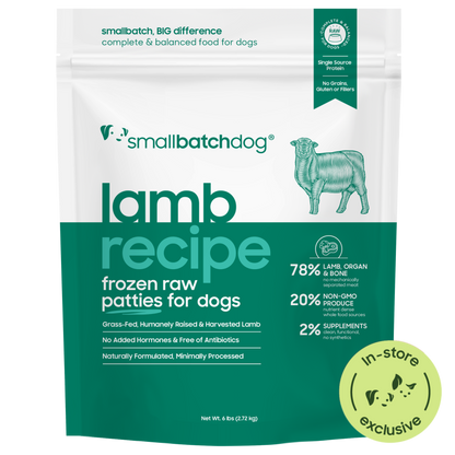 Frozen Raw Lamb Patties for Dogs - 6 lb patties - Dog Food