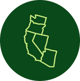 Green illustration of the states on the west coast of North America. 