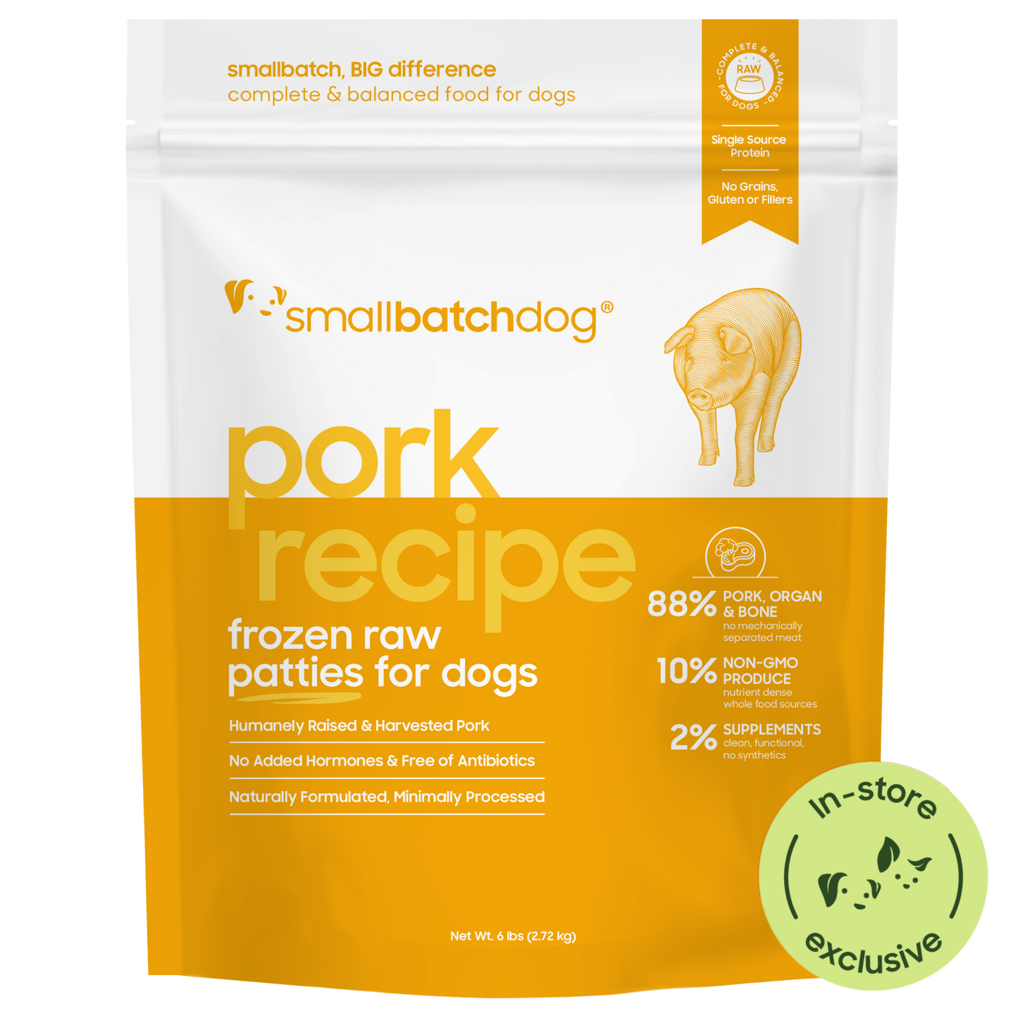 Frozen Raw Pork Patties for Dogs - 6 lb patties - Dog Food