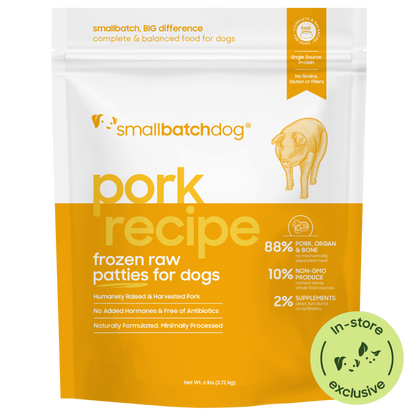 Frozen Raw Pork Patties for Dogs - 6 lb patties - Dog Food