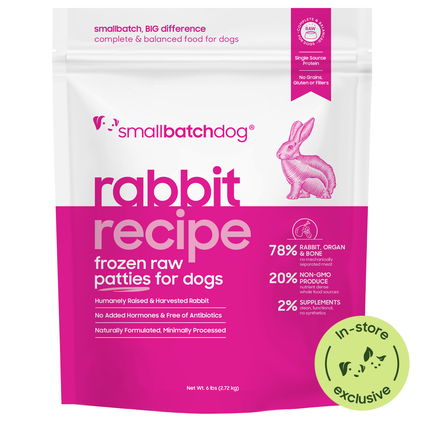 Frozen Raw Rabbit Patties for Dogs - 6 lb patties - Dog Food