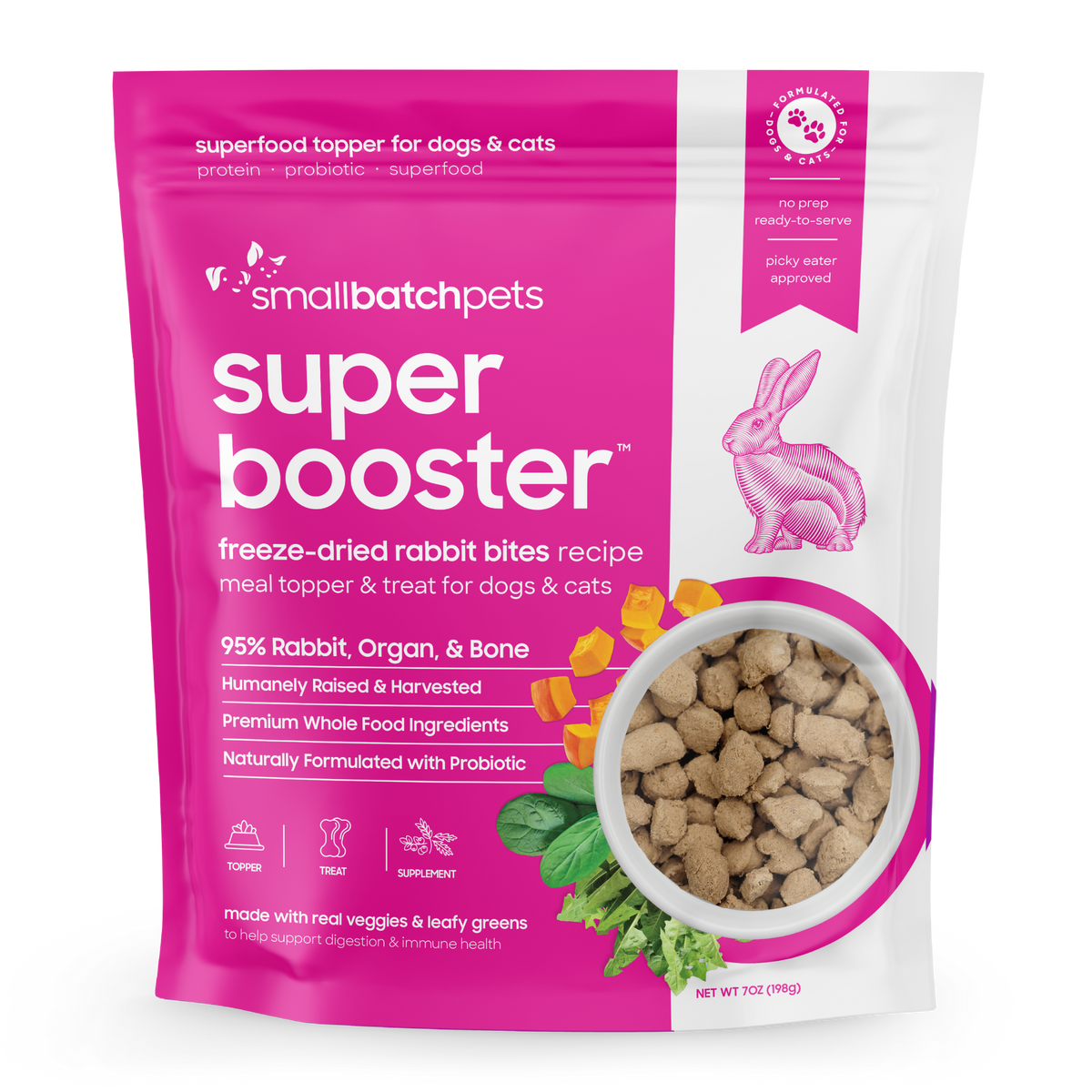Smallbatch Pets Freeze-Dried Rabbit Super Boosters 7oz for Dogs & Cats